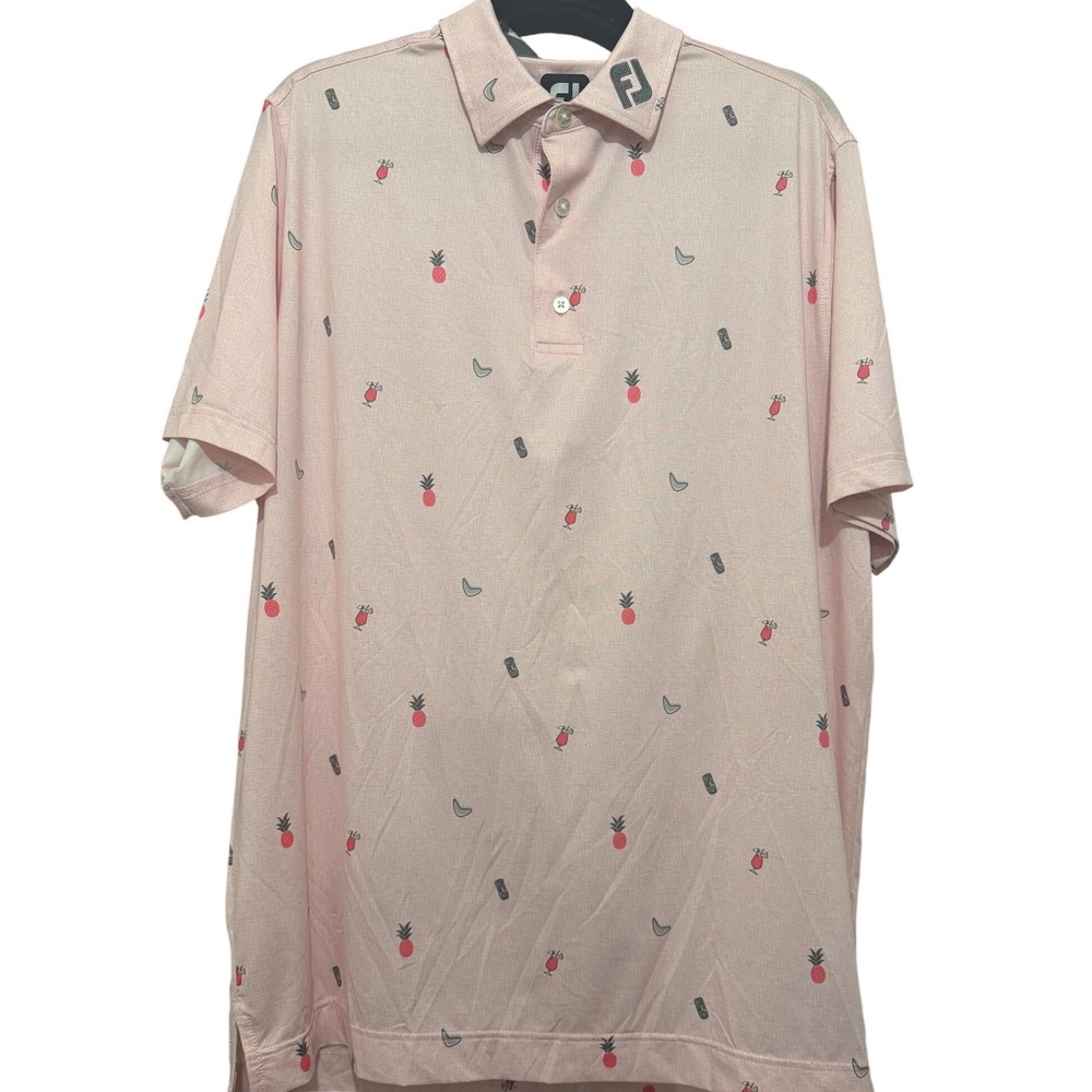 FootJoy Mens Pink Pineapple Tiki Print Lisle Golf Polo Shirt Size Large